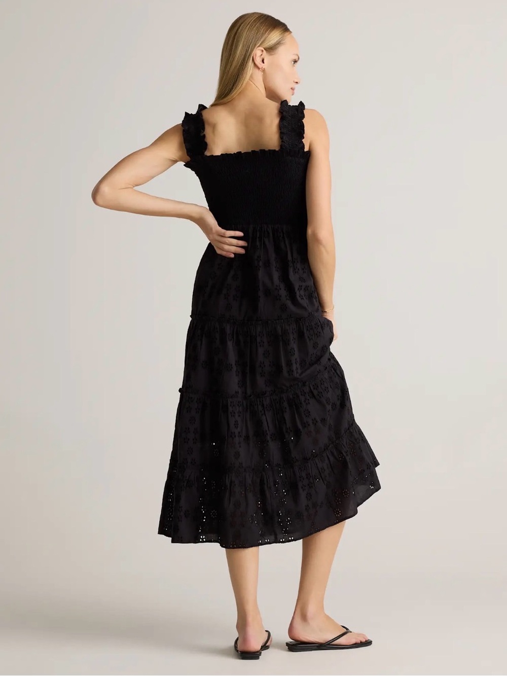 NWT Quince 100% Organic Cotton Eyelet Smocked Midi Dress - Picture 3 of 15